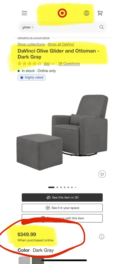 Davinci Olive Glider and ottoman