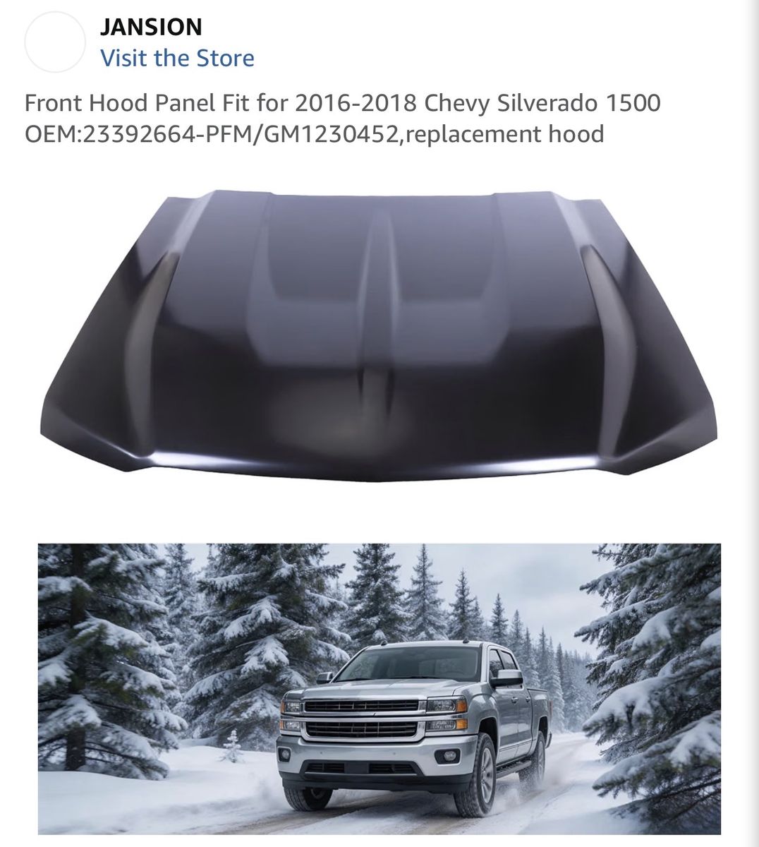 Front Hood Panel Fit for 2016-2018 Chevy Silverado 1500