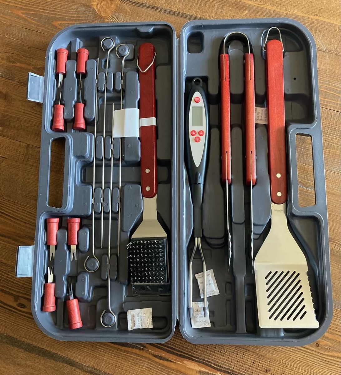 Stainless Steel Grill Tool Set with Wooden Handles and Storage Case