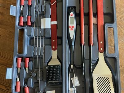 Stainless Steel Grill Tool Set with Wooden Handles and Storage Case
