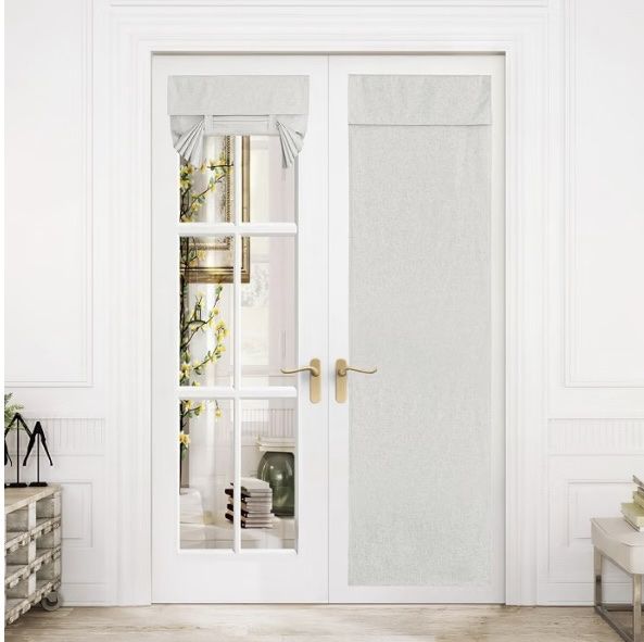 1 Curtain - NICETOWN Sticker French Door Curtain - 26" x 80" Ivory White Linen-Look No Drill
