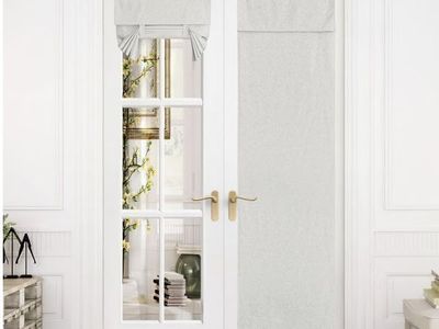 1 Curtain - NICETOWN Sticker French Door Curtain - 26" x 80" Ivory White Linen-Look No Drill
