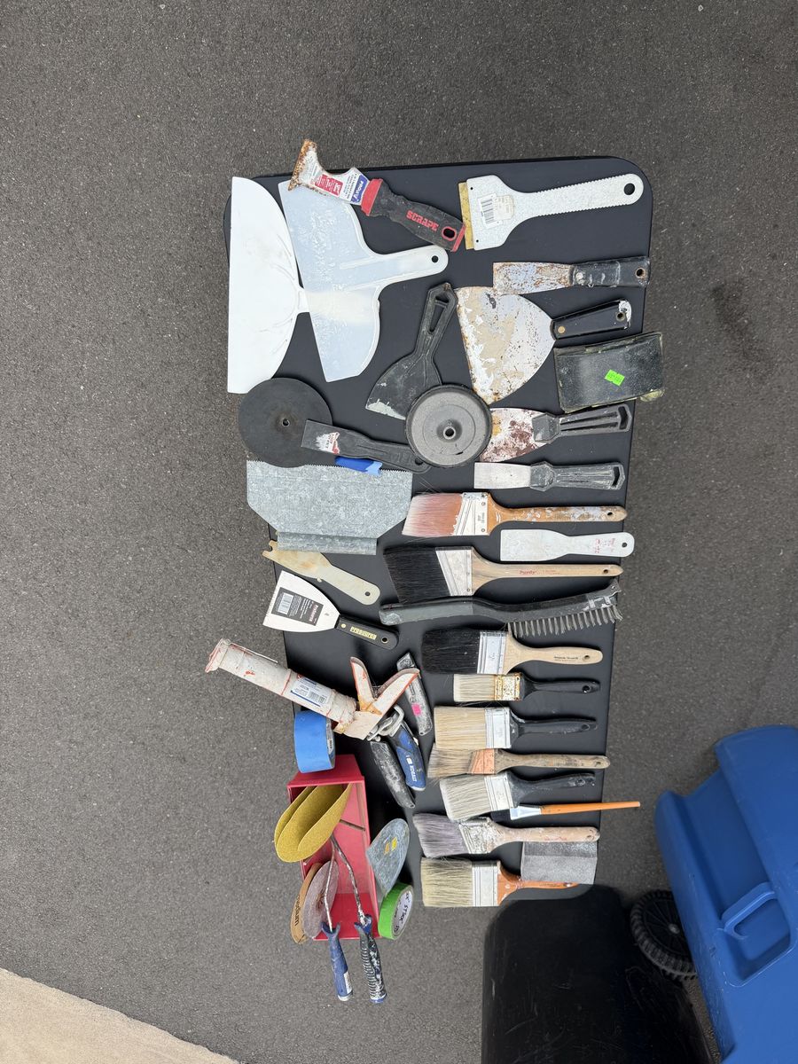 Painting & Drywall Tools Lot – Brushes, Scrapers, Caulk Gun & More