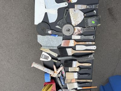 Painting & Drywall Tools Lot – Brushes, Scrapers, Caulk Gun & More