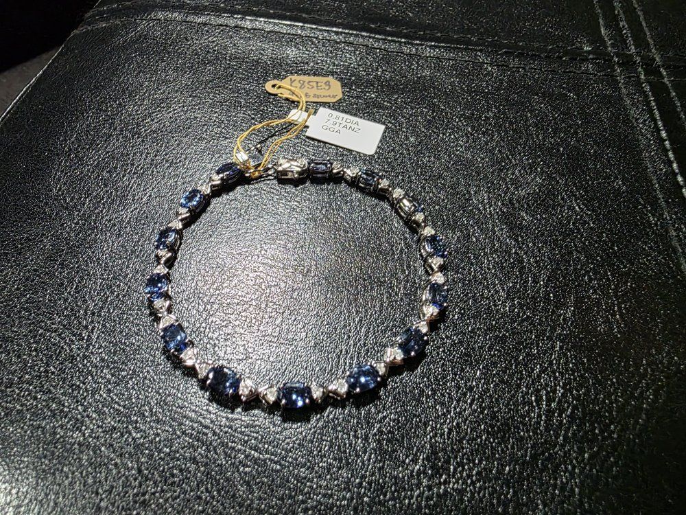 Natural Tanzanite & Diamond Tennis Bracelet – 7.92 CTW Tanzanite + 0.81 CTW Diamonds – Sterling Silver