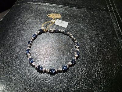 Natural Tanzanite & Diamond Tennis Bracelet – 7.92 CTW Tanzanite + 0.81 CTW Diamonds – Sterling Silver