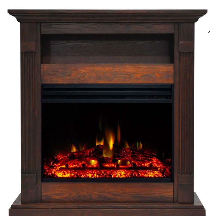 Electric Fireplace with Mantel, Dark Wood Finish, Realistic Flames, Heater Function