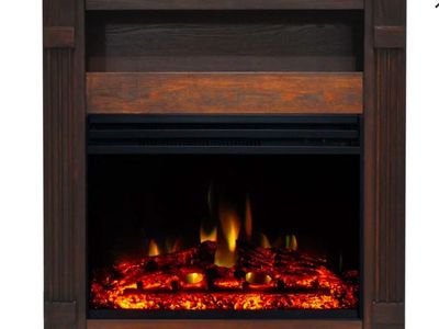 Electric Fireplace with Mantel, Dark Wood Finish, Realistic Flames, Heater Function
