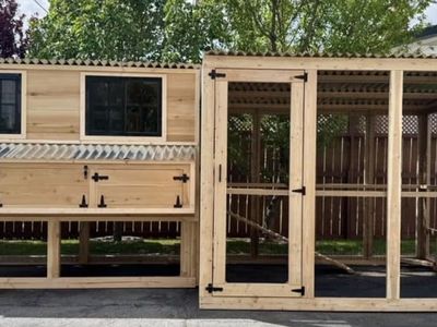 Large Wooden Chicken Coop with Attached Run and Windows - Spacious Coop