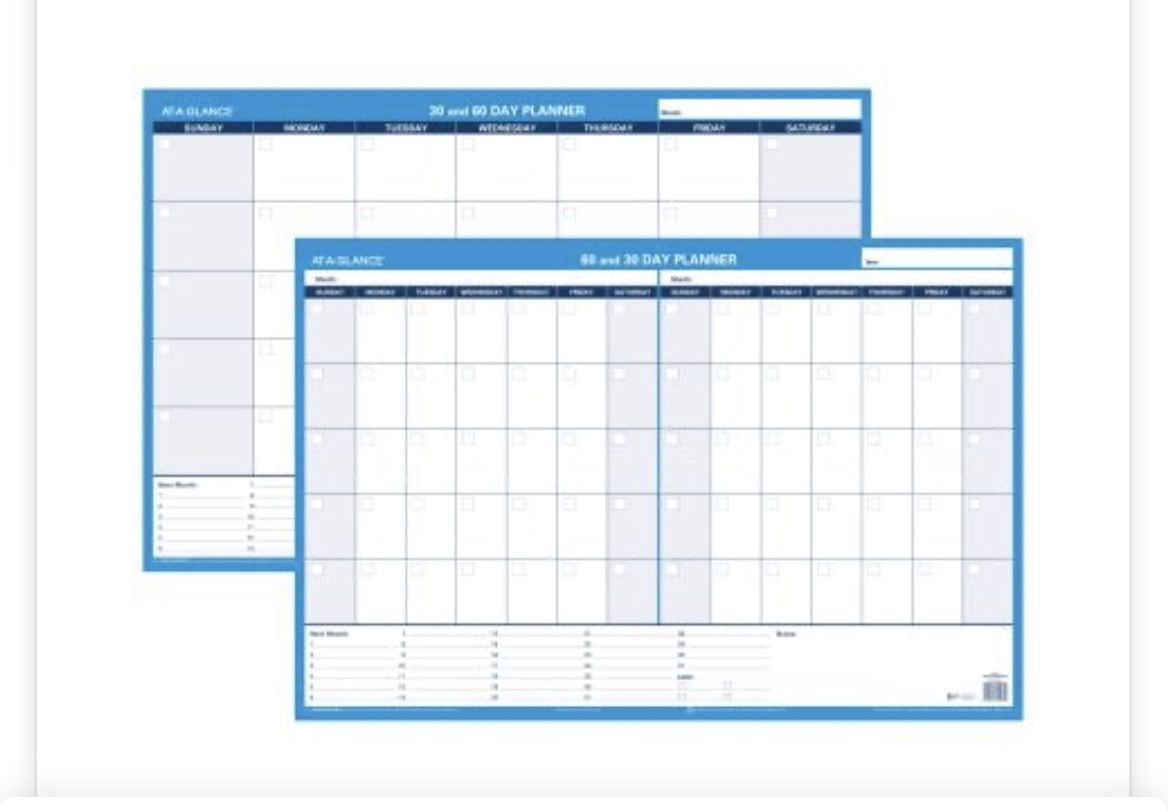 New, two-sided 30 and 60 Day Planner, Undated, Horizontal Erasable Wall Calendar, reusable