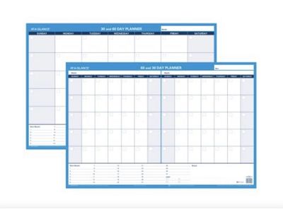 New, two-sided 30 and 60 Day Planner, Undated, Horizontal Erasable Wall Calendar, reusable