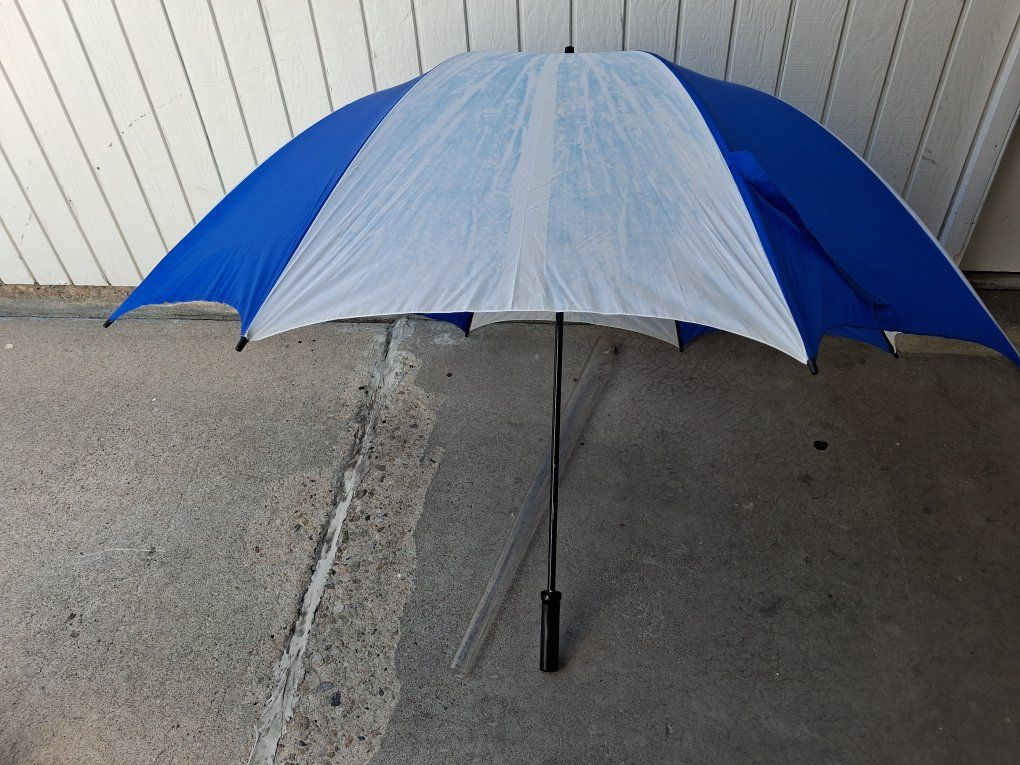 Large Blue and White Golf Umbrella - Windproof Double Canopy