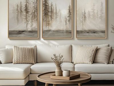 New Framed Neutral Wall Art for Living Room, Large 3 Piece Abstract Pastel Forest Landscape 24x36