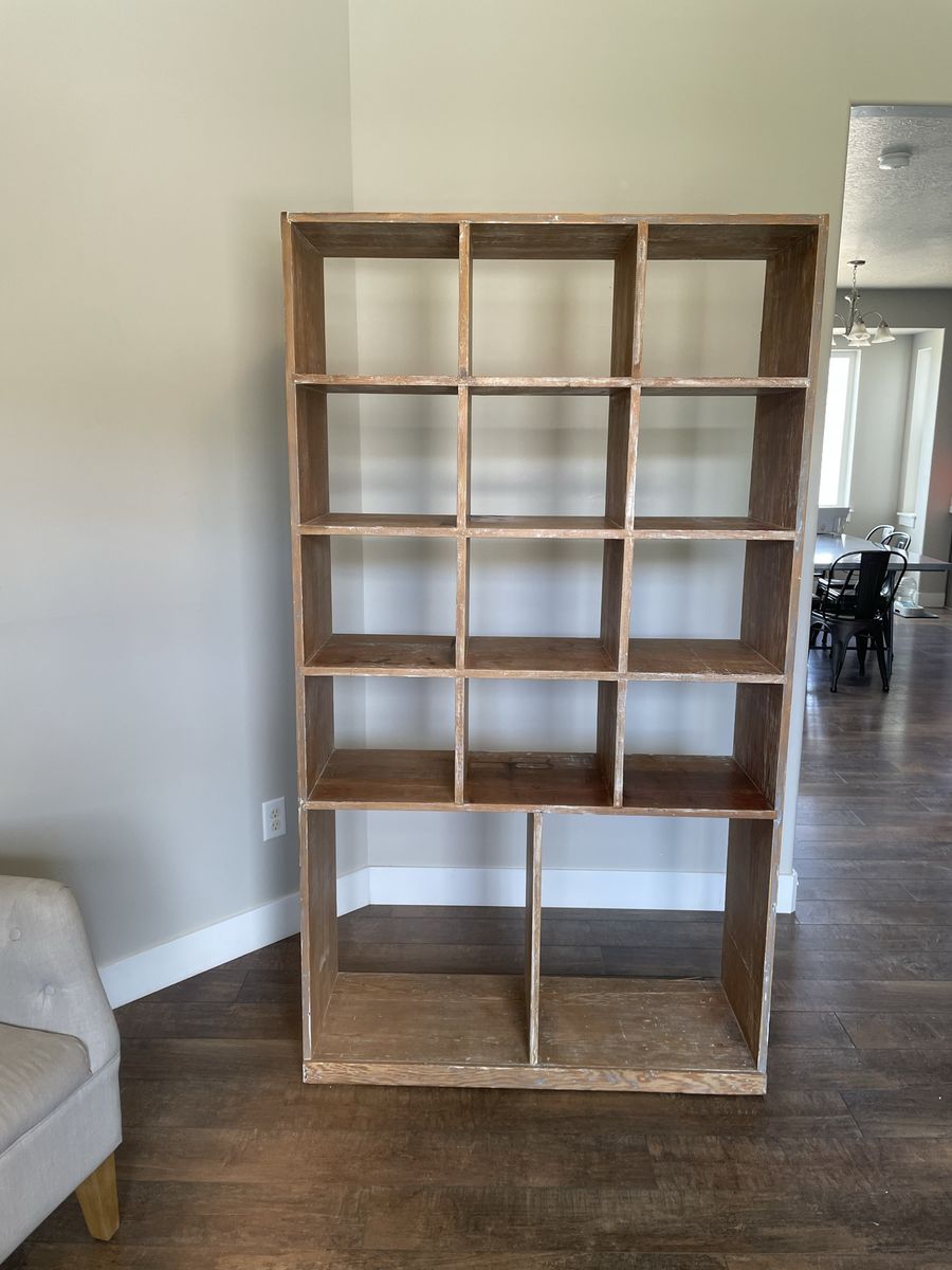 Large Wooden Cubby Bookcase / Storage Shelf with Distressed Finish
