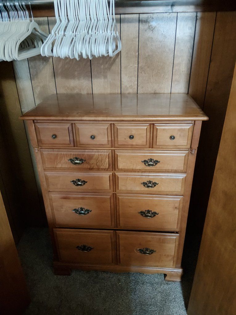 Oak Finish Bedroom Set - Full Size Bed, Dresser with Mirror, Chest of Drawers, Nightstand