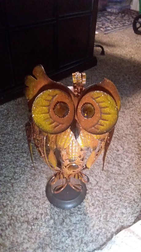 TRULY UNIQUE  CANDLE HOLDER FOR OWL LOVERS!   Decorative Metal Owl Candle Holder - Gold/Brown Tones, Super Sparkly!