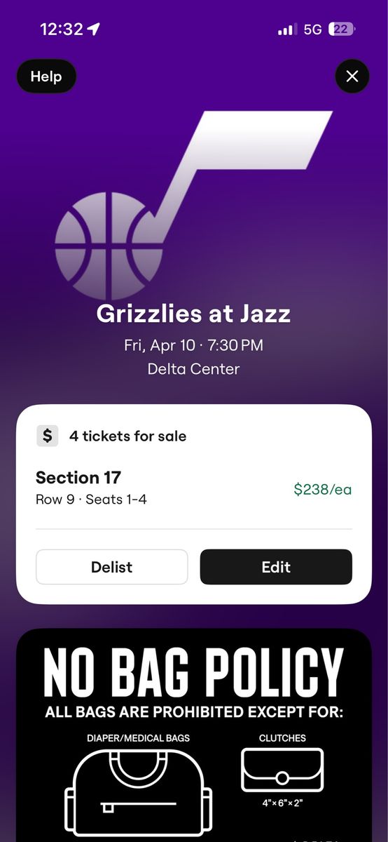 Jazz Grizzlies $215 4 Tickets Toyota Club