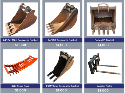 Excavator, Skid Steer and Loader Attachments-Bucket, Rake, Fork, Mini