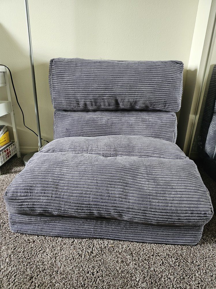Blue Corduroy Convertible Floor Chair Lounger