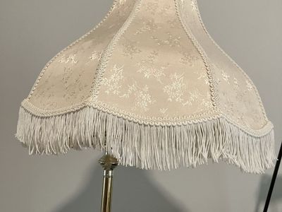 Vintage Brass Swing Arm Floor Lamp with Fringed Fabric Shade