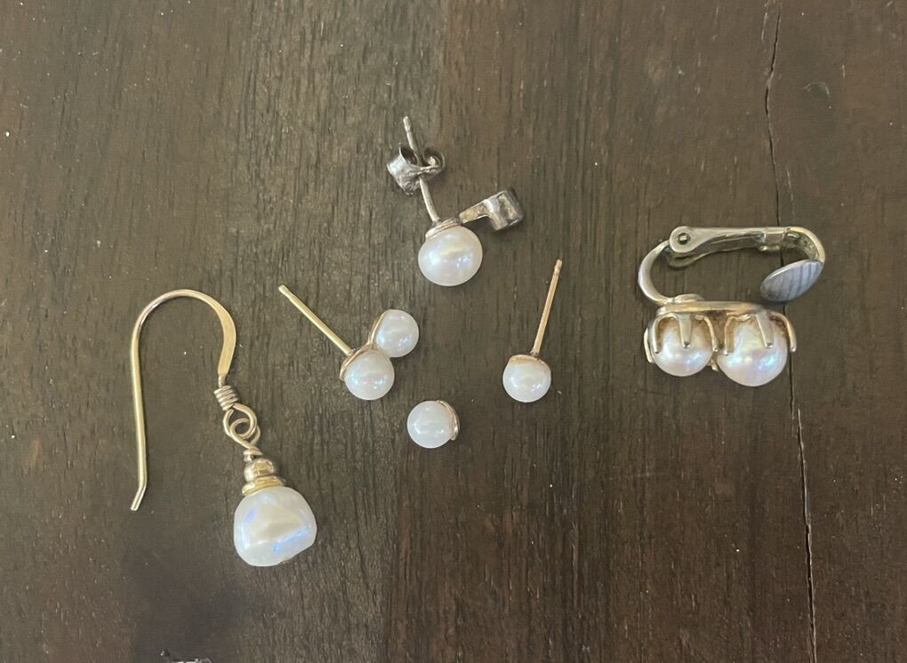 Lot Of 5 Different Earrings W/ Real Pearls
