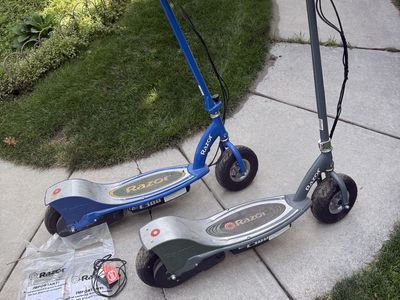 Razor E300 Electric Scooters - Set of 2 (Blue & Gray) with 1 Charger and Manuals