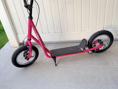 Gymax Pink Kick Scooter with 12.6" Air Filled Wheels and Handbrakes
