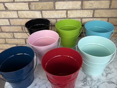 Colorful Metal Buckets (7 pc) - Red, Blue, Pink, Green, Black, Light Blue, Mint Green