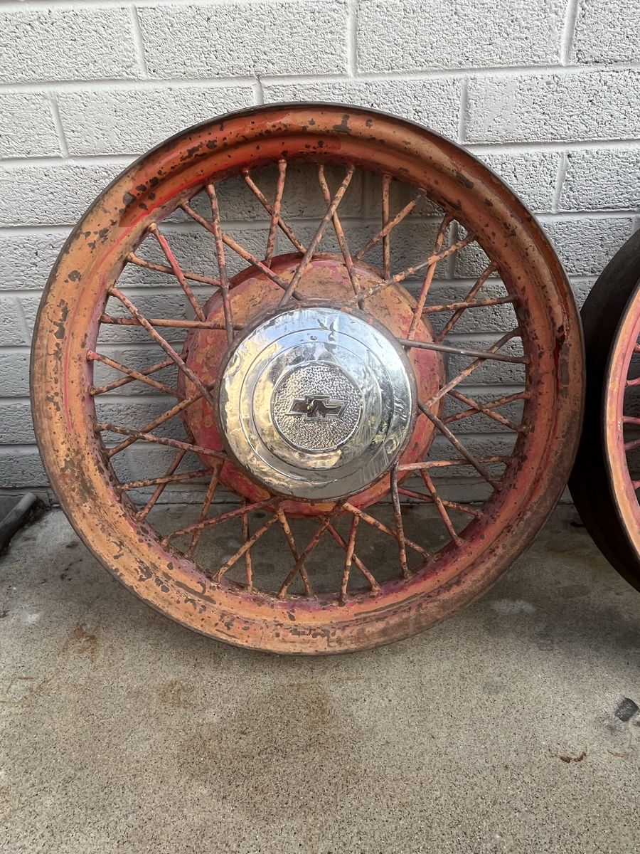 Vintage Chevrolet Spoke Wheels with Hubcaps - Set of 4
