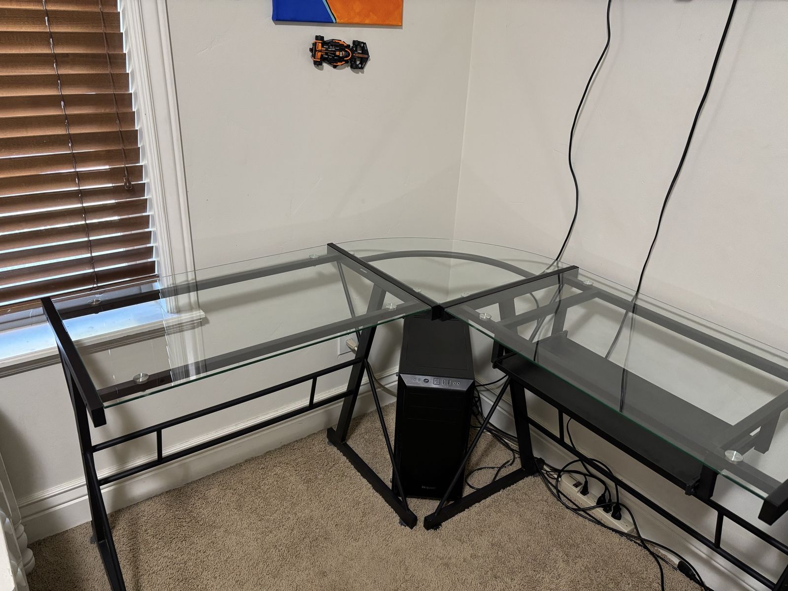 Glass L-Shaped Corner Computer Desk with Pull-out Keyboard Tray