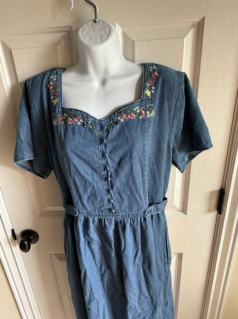 Erika Brand Dress XL Embroidered Denim