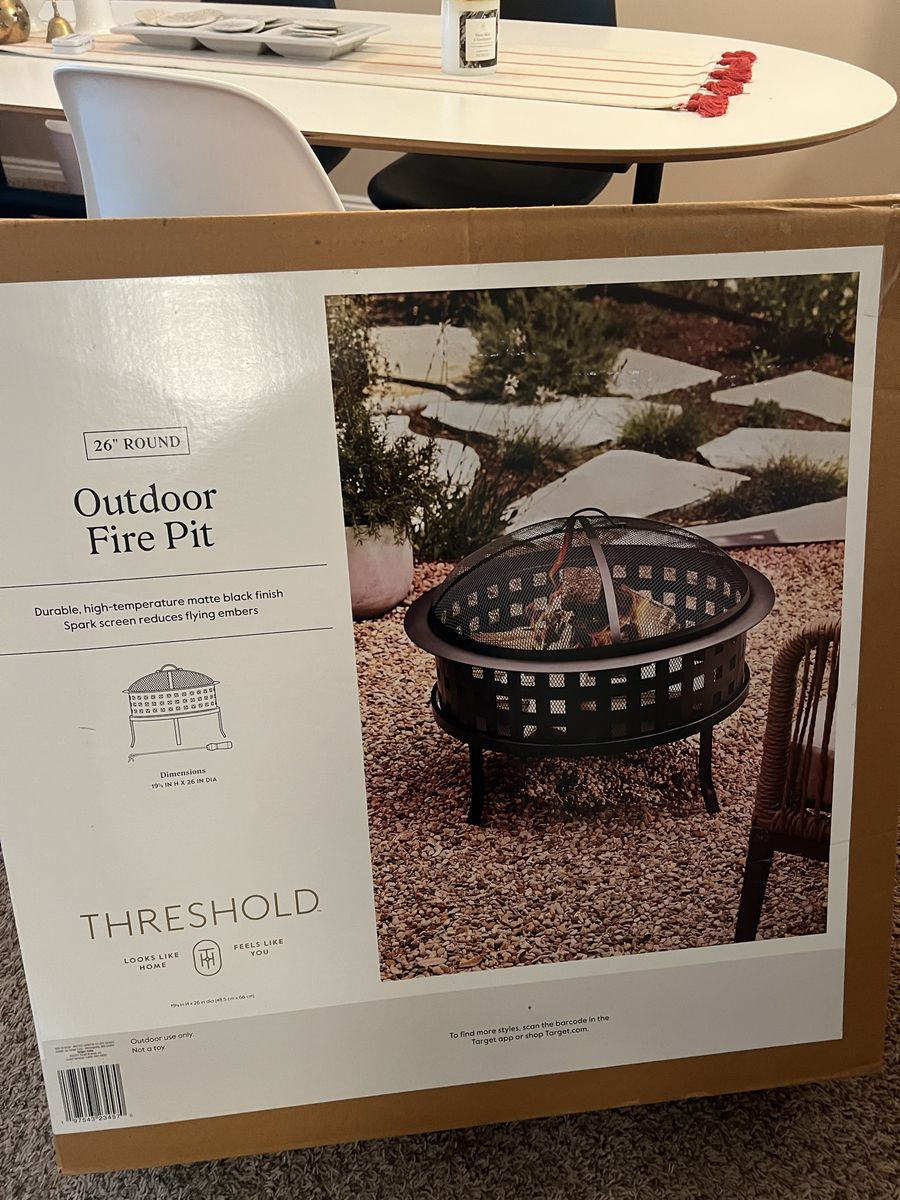 THRESHOLD 26" Round Outdoor Fire Pit - Matte Black, Durable, High-Temperature Finish