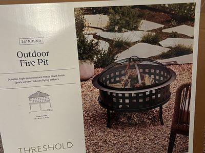 THRESHOLD 26" Round Outdoor Fire Pit - Matte Black, Durable, High-Temperature Finish