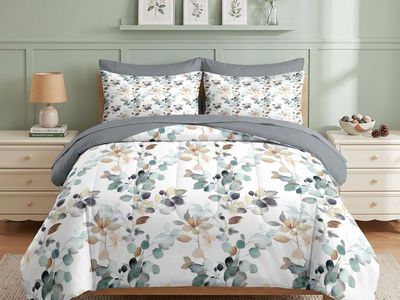 New! King! Nesker Comforter Set King Size, Eucalyptus Leaves 7 Pcs Bedding for Kids and Adults, Watercolor Branches Plants