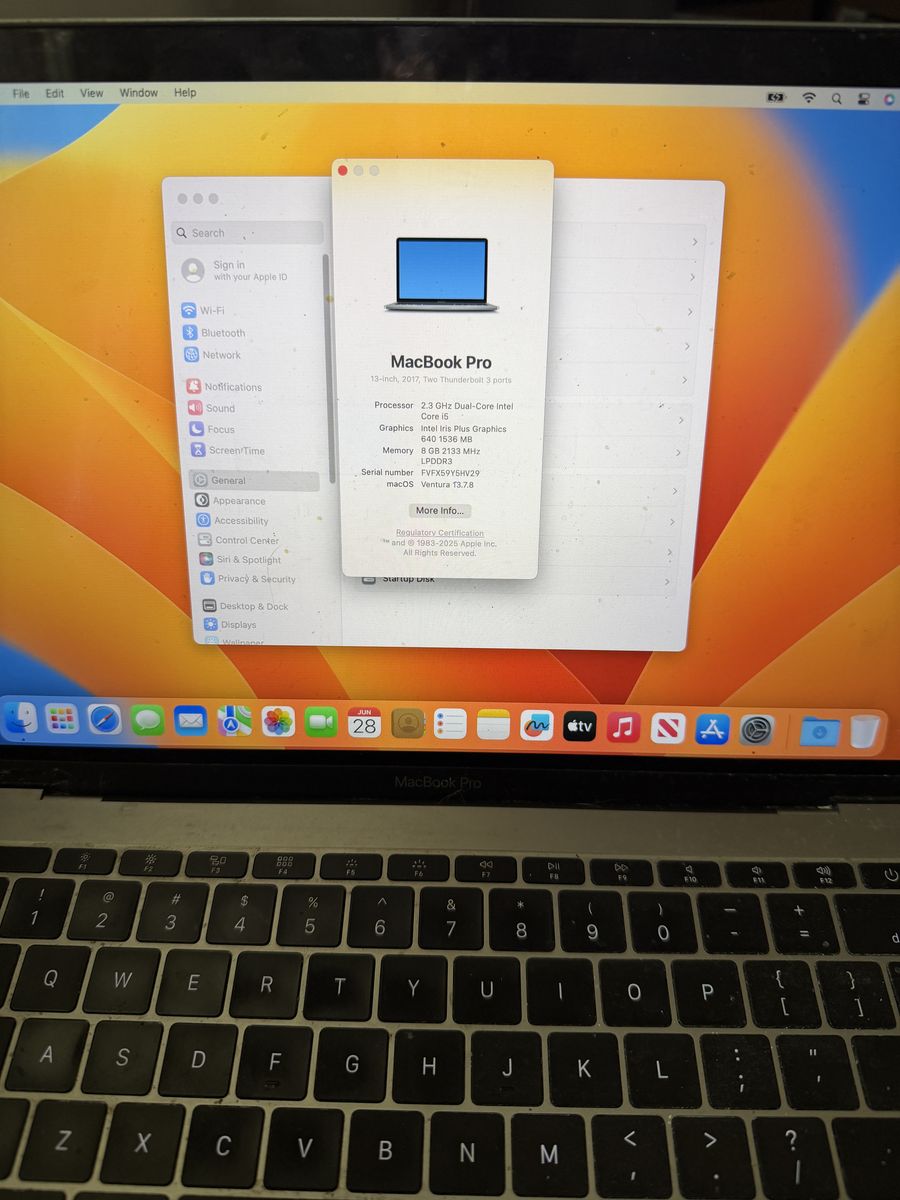 2017 MacBook Pro 13-inch laptop 8GB RAM i5 processor 250GB SSD