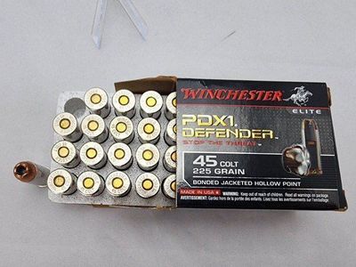 Winchester PDX1 Defender .45 Colt 225 Grain Bonded Jacketed Hollow Point Ammo, Full Box