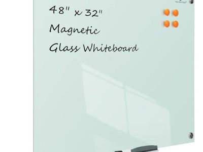 Glass Dry-Erase Board - 48 x 32 Inches Wall Mounted Glass Magnetic Whiteboard, Large Frameless White Board for Office, Home & Sc