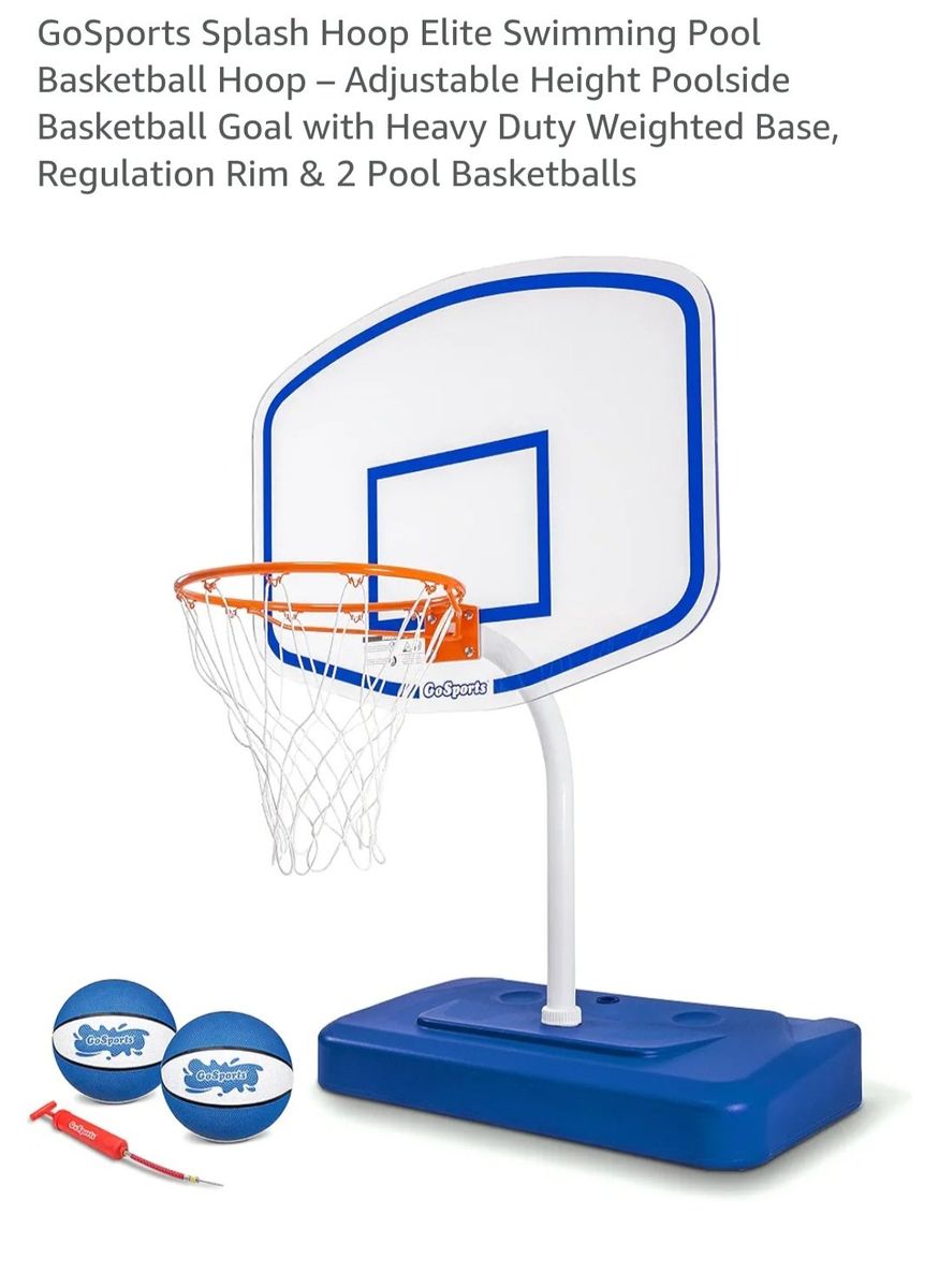 GoSports Splash Hoop Elite Fixed Height Poolside Basketball Hoop - Blue, Heavy Duty Base, 2 Pool Basketballs