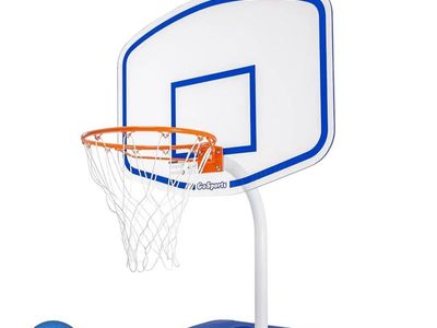 GoSports Splash Hoop Elite Fixed Height Poolside Basketball Hoop - Blue, Heavy Duty Base, 2 Pool Basketballs