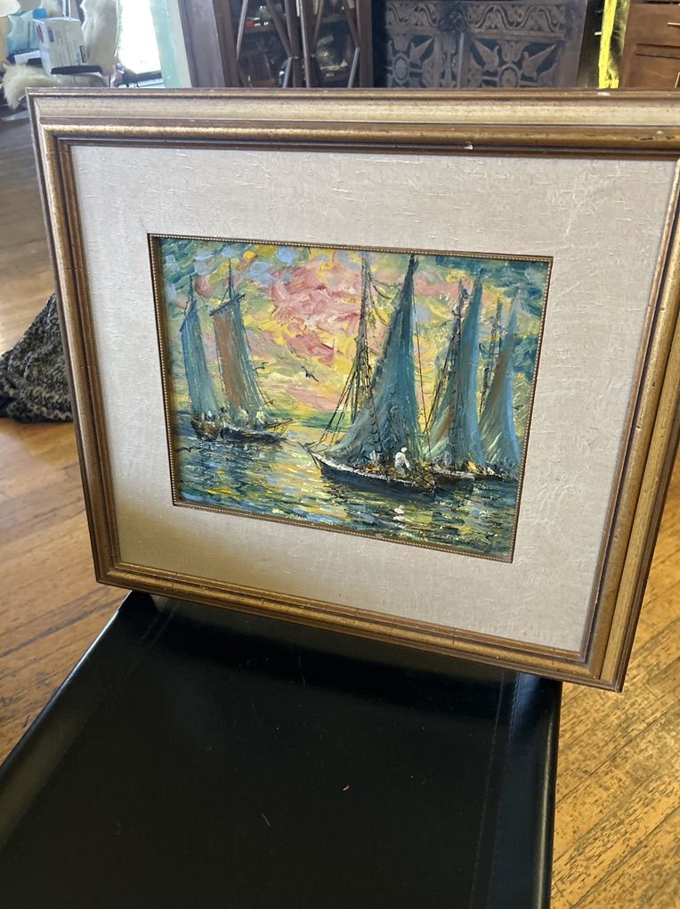 VTG Impeasionist Oil Painting Of Sailboats/ Harbor