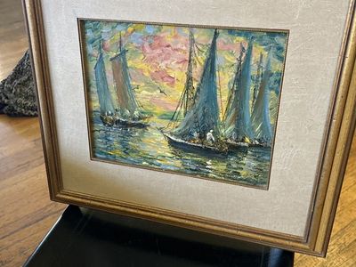 VTG Impeasionist Oil Painting Of Sailboats/ Harbor