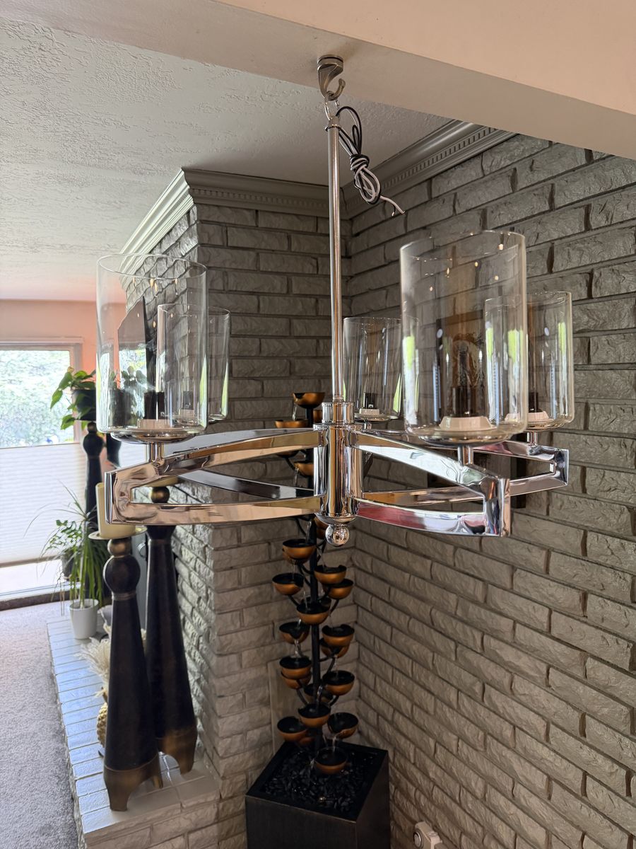 NEW 5 LIGHT CHROME CLEAR GLASS CHANDELIER