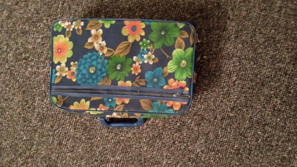 vintage small flowered suitcase