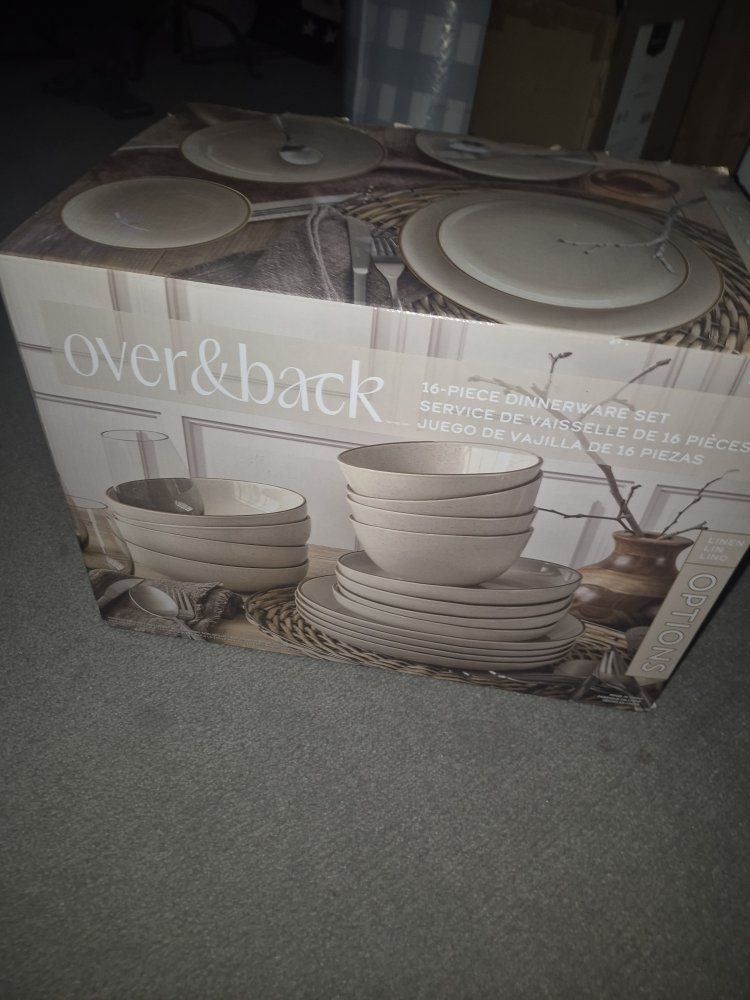 Over & Back Options Linen 16-Piece Stoneware Dinnerware Set - Service for 4