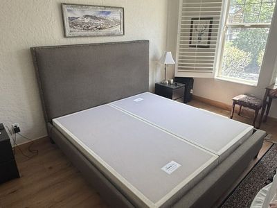 King upholstered bed frame with box springs