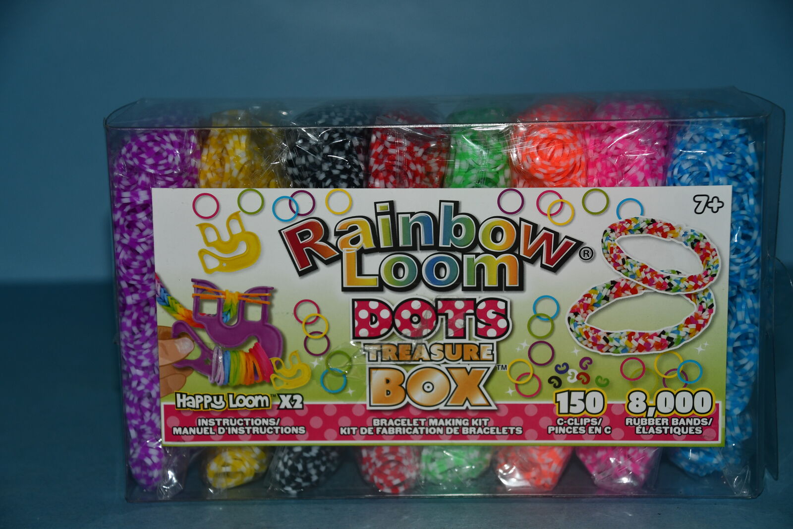 NEW BOX ~ RAINBOW LOOM BRACELET MAKING KIT ~ DOTS TREASURE BOX ~ 8,000 BAND, 150 C CLIPS