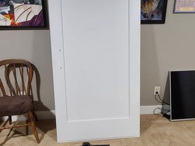White Sliding Barn Door with Black Hardware Track and Rollers 36 inch by 80 inch