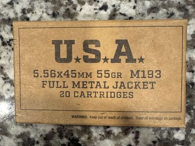 Ammunition USA 5.56x45mm 55gr M193 Full Metal Jacket 20 Cartridges Ammunition