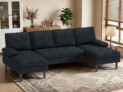 KORSER U-SHAPED SECTIONAL, CHENILLE FABRIC, GRAY SOFA NEW IN BOX