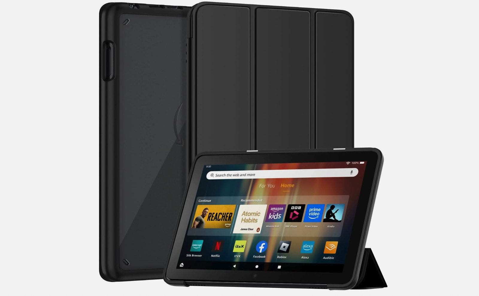 Sanyetral Tablet Case Black PU Leather Folio Stand Auto Wake Sleep 8" Tablet